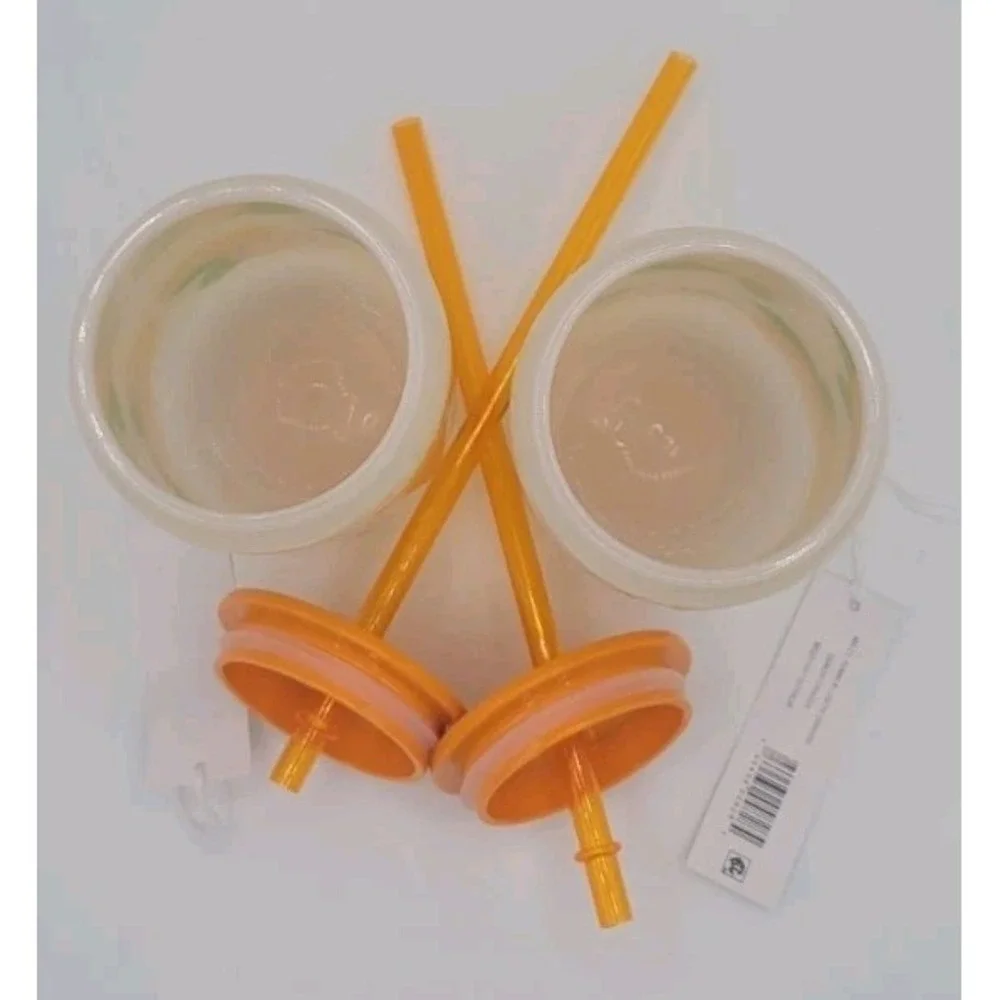 NEW Set Of 2 - 20oz Color Changing Tumbler Lid Straw Orange Summer Fruit